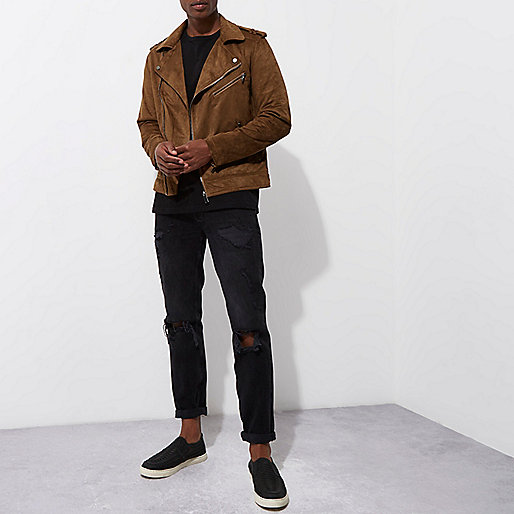 river island black flatform sandals,Р?вер ?сланд Tan faux suede biker jacket Jackets Coats / Jackets men