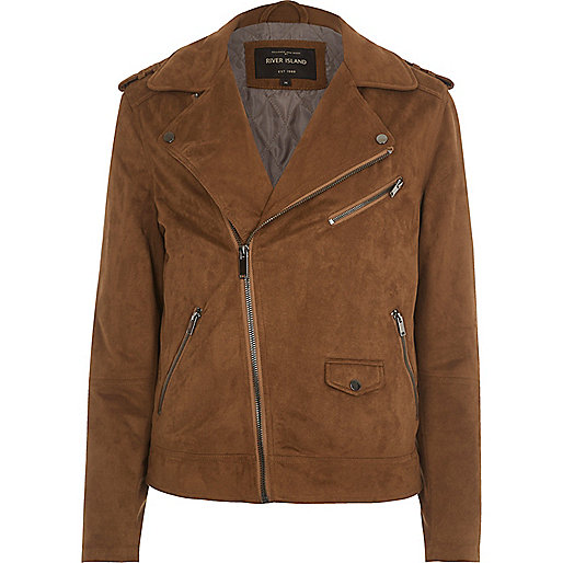 jacques-vertuk Tan faux suede biker jacket 302109 men Coats / Jackets Jackets