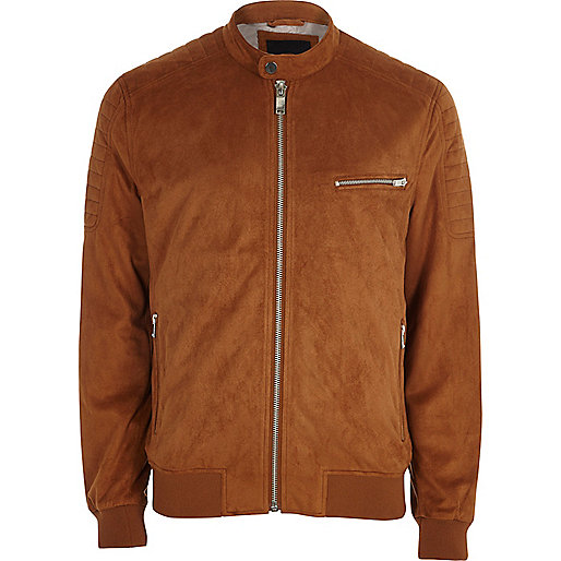 jacques-vertuk Tan faux suede racer neck jacket 303080 men Coats / Jackets Jackets