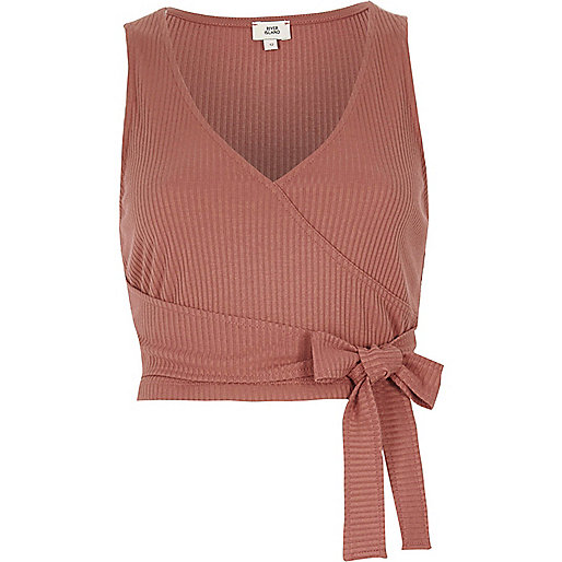 jacques-vertuk Tan ribbed wrap front cropped tank top 708531 women Tops T-Shirts & Vests Plain T-Shirts / Vests