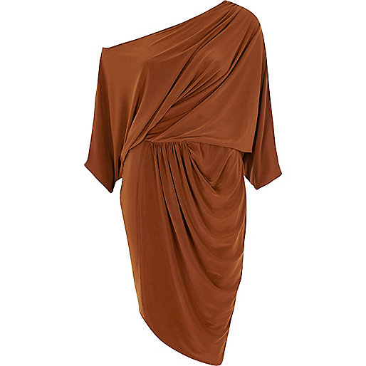 jacques-vertuk Tan ruched side batwing sleeve midi dress 708819 women Dresses Bodycon Dresses