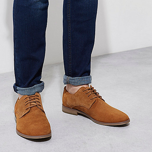 river island official site,jacques-vertuk Denim Shoes Tan suede perforated derby shoes Shoes Shoes / Boots men