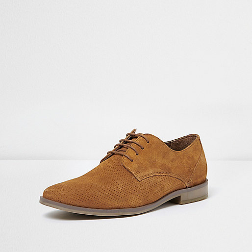 river island official site,jacques-vertuk Denim Shoes Tan suede perforated derby shoes Shoes Shoes / Boots men