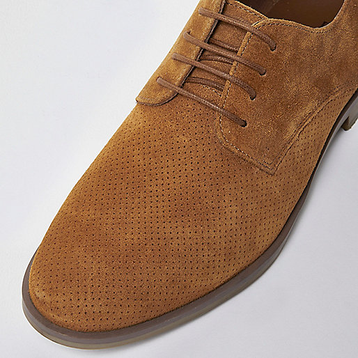 river island official site,jacques-vertuk Denim Shoes Tan suede perforated derby shoes Shoes Shoes / Boots men