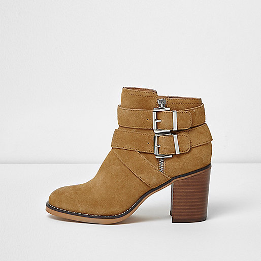 western boots river island,jacques-vertuk Uk Site Tan suede triple buckle block heel boots Boots Shoes / Boots women