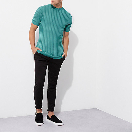 river island side bag black,jacques-vertuk Online Teal green chunky ribbed muscle fit T-shirt men 303418