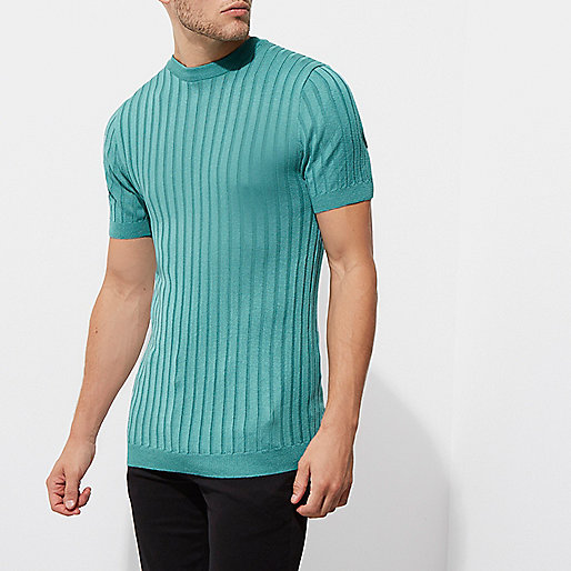 river island brookfield,jacques-vertuk Close Teal green chunky ribbed muscle fit T-shirt T-shirts T-Shirts / Tanks men