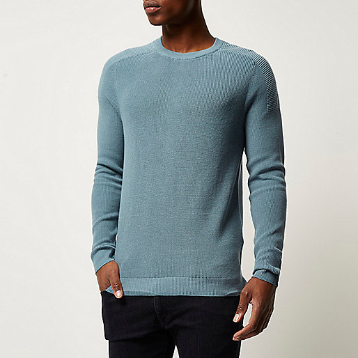 river island black flat shoes,River jacques-vertuk Teal ribbed crew neck long sleeve sweater Sweaters / Cardigans Sale men