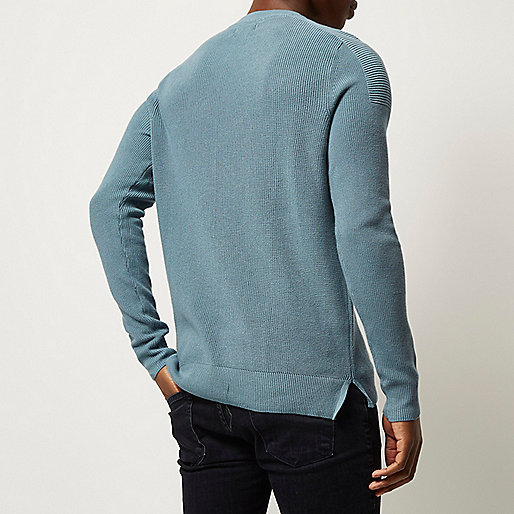 river island black flat shoes,River jacques-vertuk Teal ribbed crew neck long sleeve sweater Sweaters / Cardigans Sale men