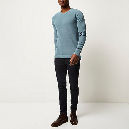 river island black flat shoes,River jacques-vertuk Teal ribbed crew neck long sleeve sweater Sweaters / Cardigans Sale men