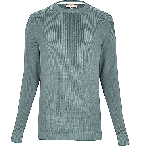 jacques-vertuk Teal ribbed crew neck long sleeve sweater 290954 men Jumpers / Cardigans