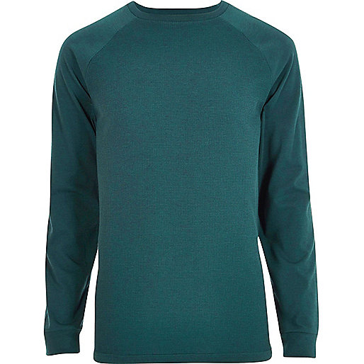 jacques-vertuk Turquoise raglan sleeve slim fit T-shirt 301733 men T-Shirts / Vests Long Sleeve T-Shirts