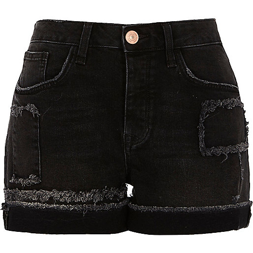 jacques-vertuk Washed black frayed patch boyfriend shorts 697693 women Holiday Shop