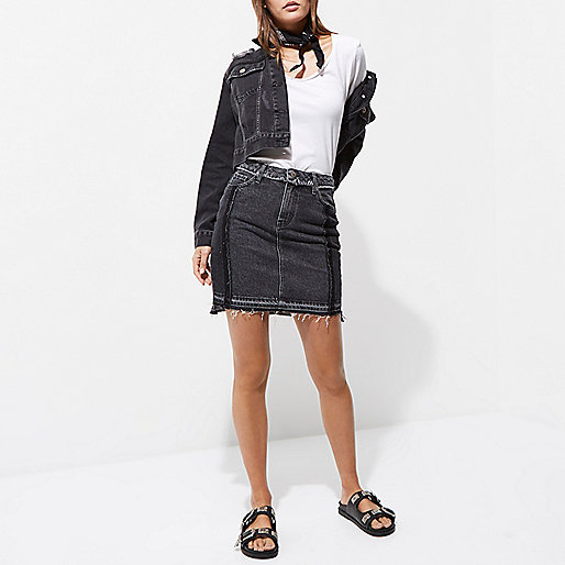 river island wedges,jacques-vertuk Sale Washed black frayed trim denim mini skirt women 706714