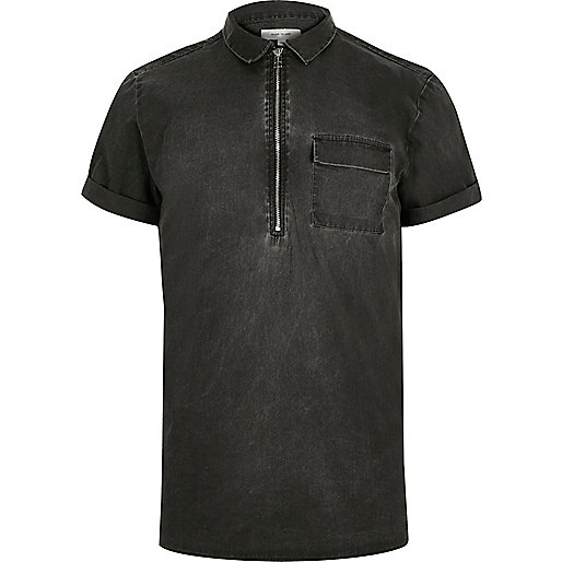 jacques-vertuk Washed grey zip neck short sleeve shirt 293305 men Shirts