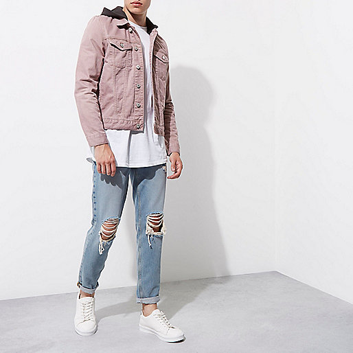 feather dress river island,jacques-vertuk Stores Washed pink hooded denim jacket men 302337