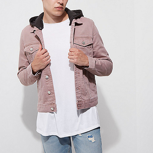 river island gold jeans,jacques-vertuk Camel Top Washed pink hooded denim jacket Jackets Coats / Jackets men