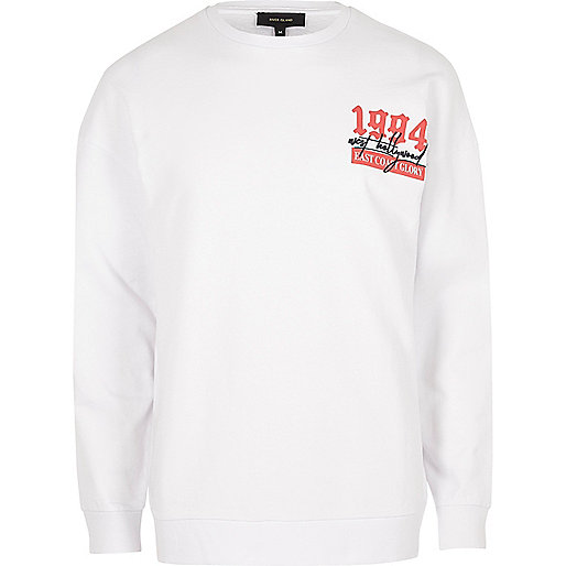 river island flare,jacques-vertuk Full Website White '1994' print long sleeve sweatshirt Hoodies / Sweatshirts Sale men