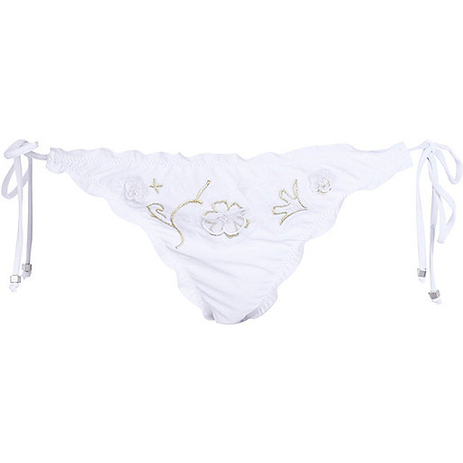 belt bag river island,jacques-vertuk Online White 3D embroidered bikini bottoms women 637202