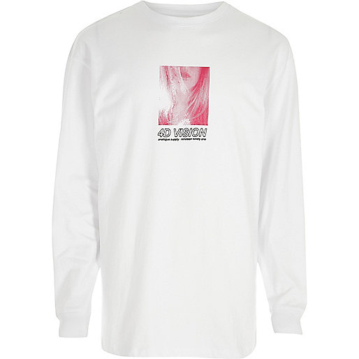 jacques-vertuk White '4D vision' long sleeve slouch T-shirt 302791 men T-Shirts / Vests Long Sleeve T-Shirts