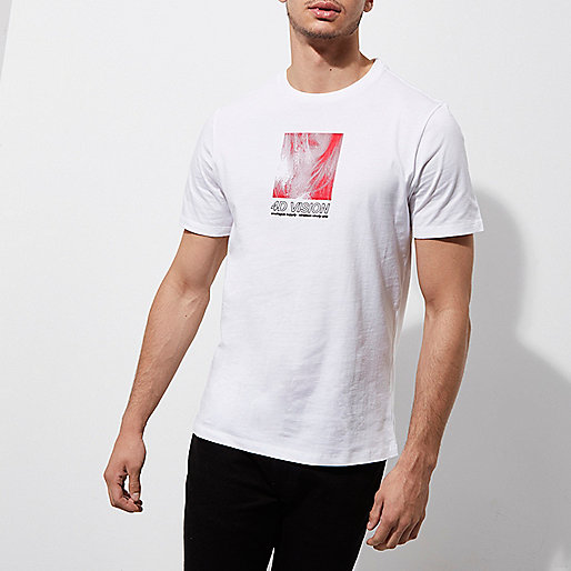 www riverisland com,Who Sells jacques-vertuk White ‘4D vision’ slim fit crew neck T-shirt T-shirts T-Shirts / Tanks men