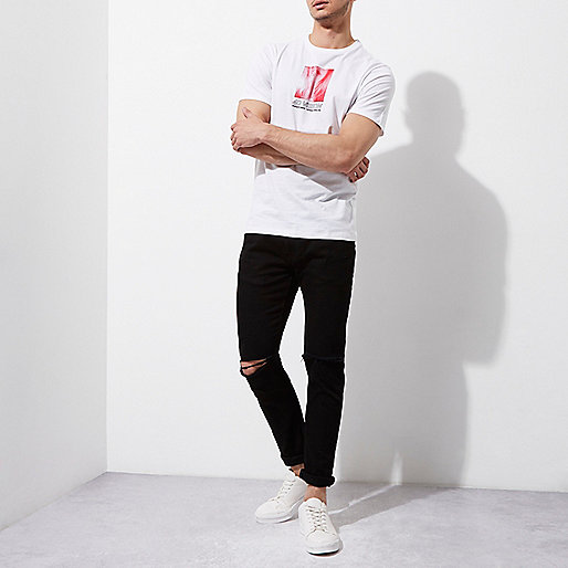 www riverisland com,Who Sells jacques-vertuk White ‘4D vision’ slim fit crew neck T-shirt T-shirts T-Shirts / Tanks men