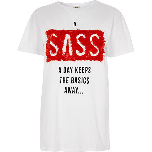 jacques-vertuk White 'a sass a day' fluffy boyfriend T-shirt 708100 women Tops T-Shirts & Vests Print T-Shirts / Vests