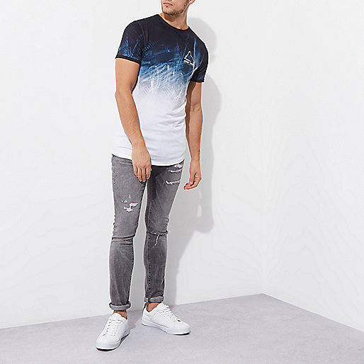 skinny jeans river island mens,jacques-vertuk UK Sale White abstract fade print muscle fit T-shirt men 303988