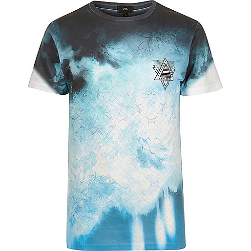 jacques-vertuk White and blue floral smudge print T-shirt 302454 men T-Shirts / Vests T-shirts