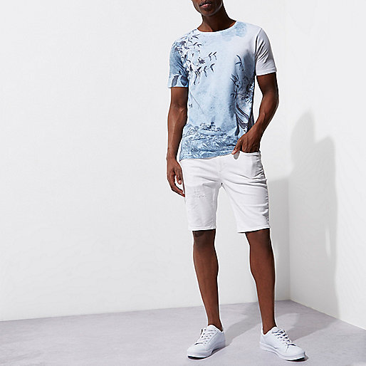 river island account,jacques-vertuk Womens Summer Clothes White and blue oriental bird print T-shirt T-shirts T-Shirts / Tanks men