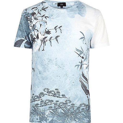 jacques-vertuk White and blue oriental bird print T-shirt 302593 men T-Shirts / Vests T-shirts