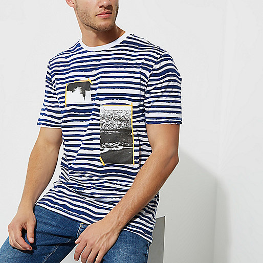 river island dressing gown,Shop jacques-vertuk White and blue stripe photo print T-shirt T-Shirts / Tanks Sale men