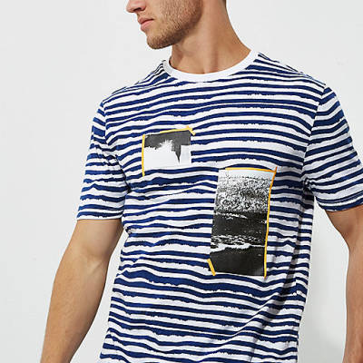 river island dressing gown,Shop jacques-vertuk White and blue stripe photo print T-shirt T-Shirts / Tanks Sale men