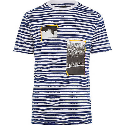 river island dressing gown,Shop jacques-vertuk White and blue stripe photo print T-shirt T-Shirts / Tanks Sale men