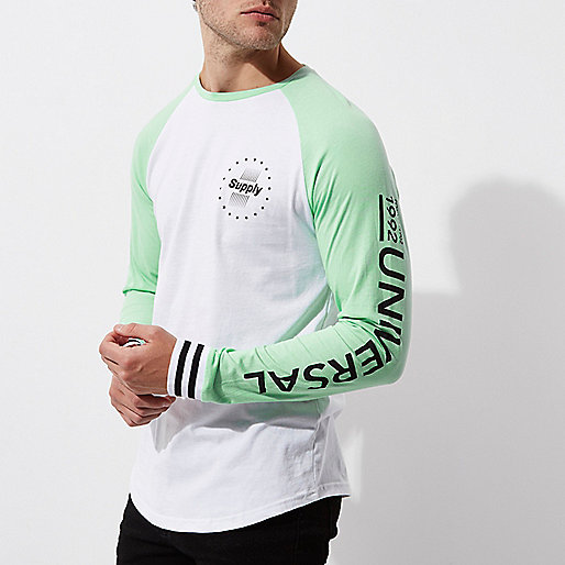 slippers from river island,jacques-vertuk Shop White and mint printed raglan sleeve T-shirt men 301544