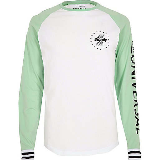 slippers from river island,jacques-vertuk Shop White and mint printed raglan sleeve T-shirt men 301544