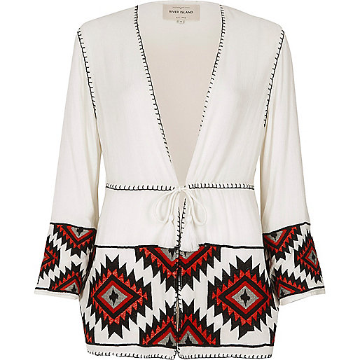 jacques-vertuk White and red aztec embroidered kimono 699170 women Coats / Jackets