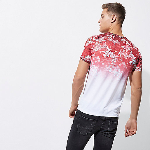 river island red dress,Very Womens jacques-vertuk White and red floral fade muscle fit T-shirt T-shirts T-Shirts / Tanks men