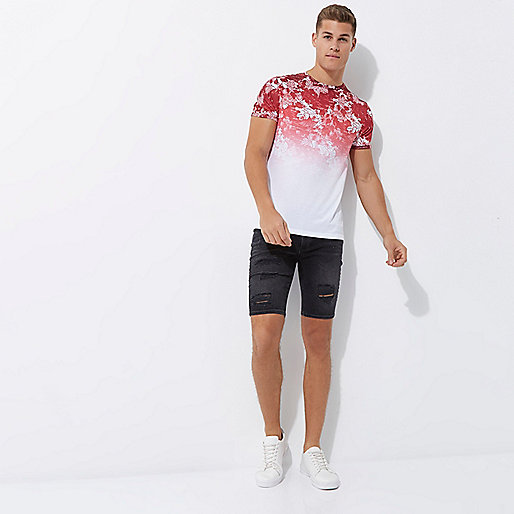 black pumps river island,jacques-vertuk Ireland White and red floral fade muscle fit T-shirt men 301743