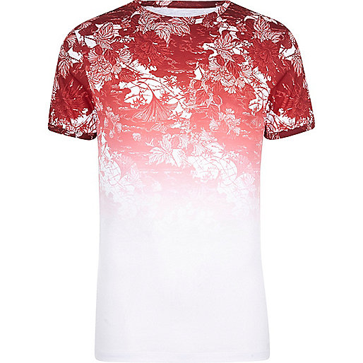 river island red dress,Very Womens jacques-vertuk White and red floral fade muscle fit T-shirt T-shirts T-Shirts / Tanks men