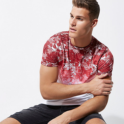 black pumps river island,jacques-vertuk Ireland White and red floral fade muscle fit T-shirt men 301743