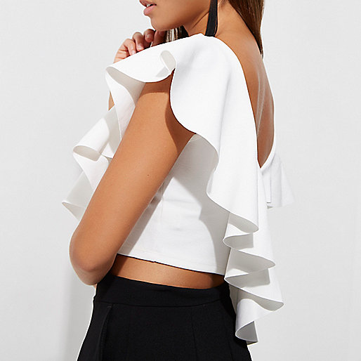 river island lemon dress,jacques-vertuk 2017 White asymmetric frill crop top Crop Tops / Bralets Tops women