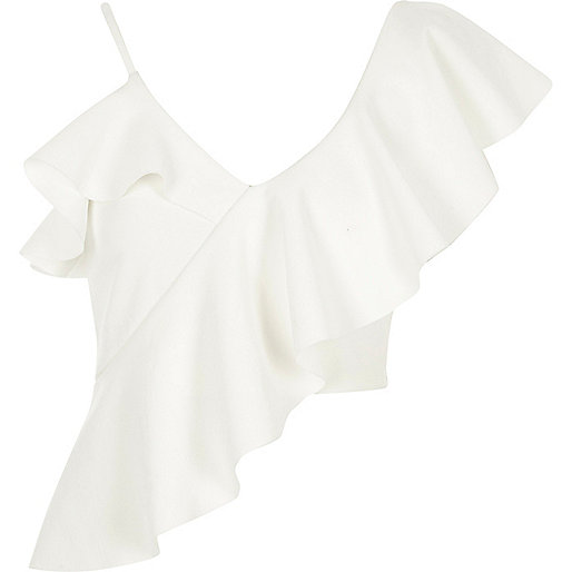 jacques-vertuk White asymmetric frill crop top 708835 women Tops Crop Tops / Bralets