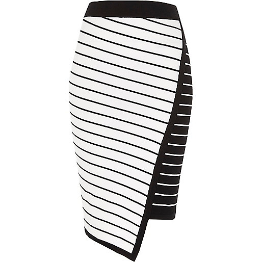 jacques-vertuk White asymmetric stripe midi pencil skirt 704905 women Skirts Midi Skirts