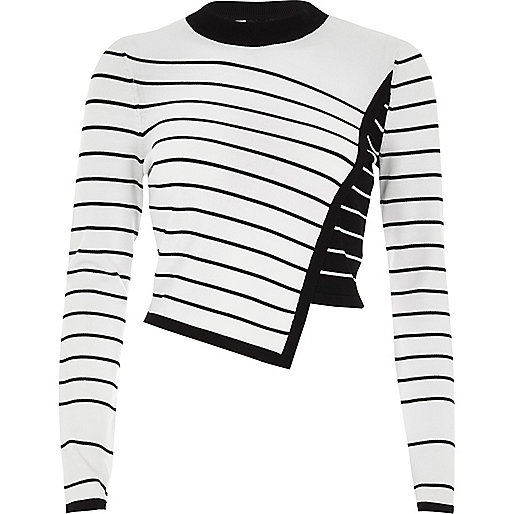 river island white top sale,jacques-vertuk Gold Dress White asymmetric stripe panel knit sweater Knitted Tops Knitwear women