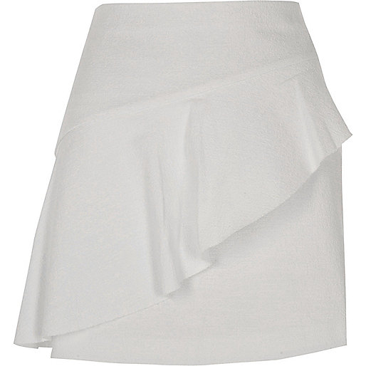 jacques-vertuk White aymmetric frill front mini skirt 710395 women Skirts Mini Skirts