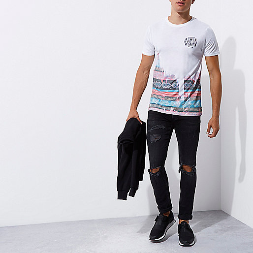 river island sizing,Buy Rivers Shoes Online White aztec fade print T-shirt T-shirts T-Shirts / Tanks men