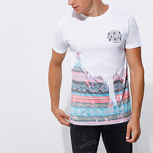 river island sizing,Buy Rivers Shoes Online White aztec fade print T-shirt T-shirts T-Shirts / Tanks men