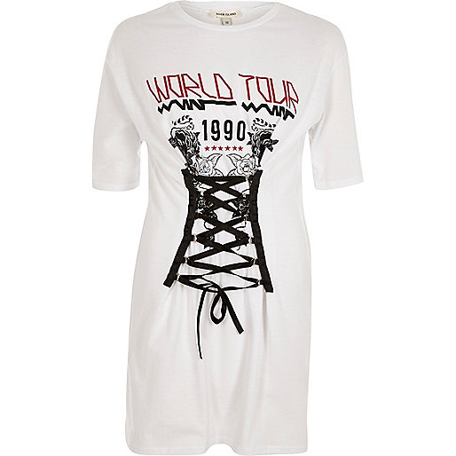 jacques-vertuk White band print oversized corset T-shirt 700565 women T-Shirts & Vests