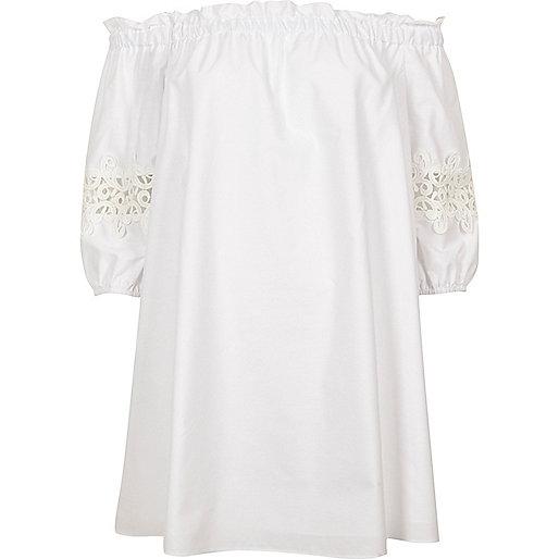 jacques-vertuk White bardot lace sleeve swing dress 703553 women Holiday Shop